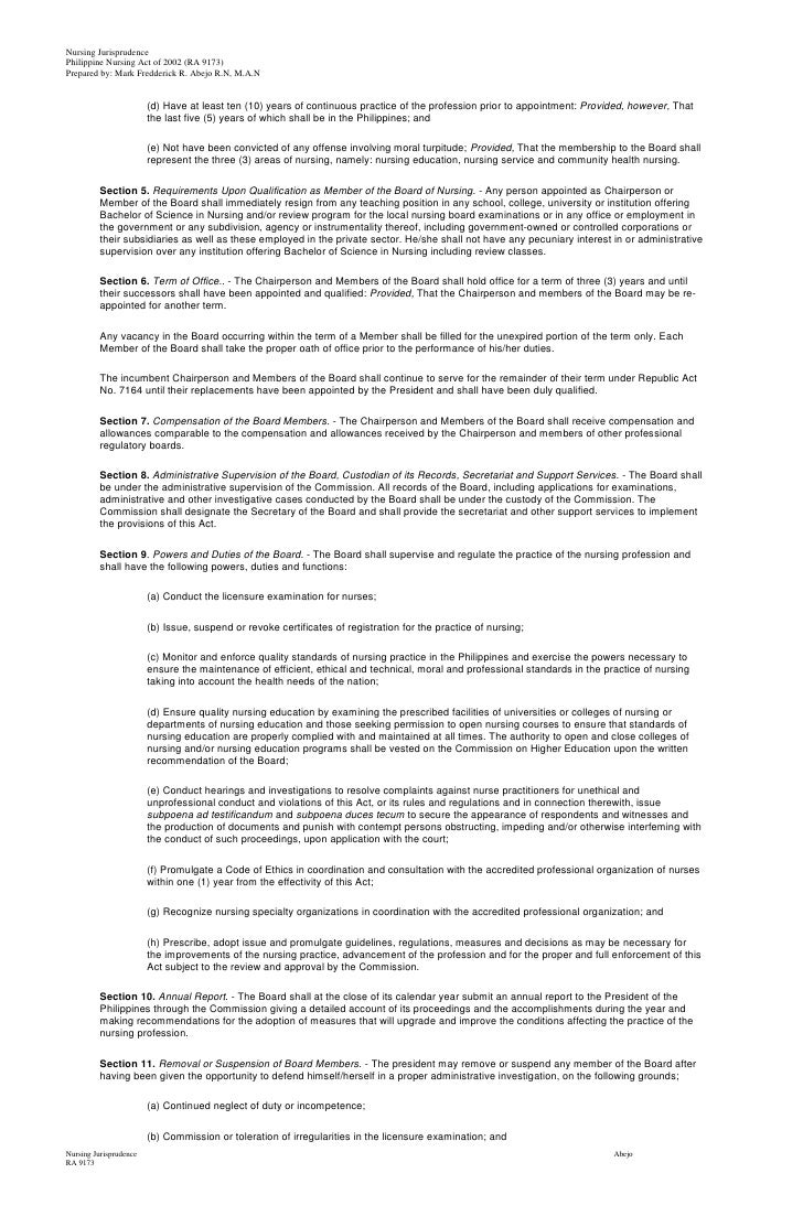 article of the philippine nursing law of 2002 importance of law in nursing practice